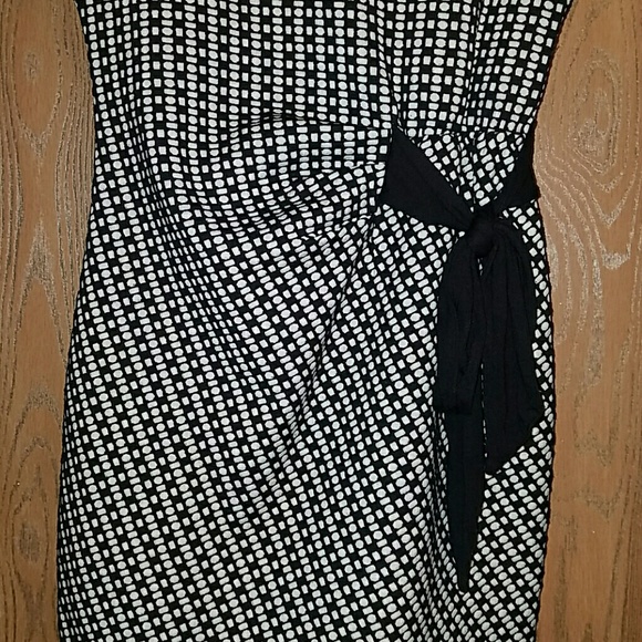 Anthroplogie black and white print faux wrap dress - Picture 2 of 8